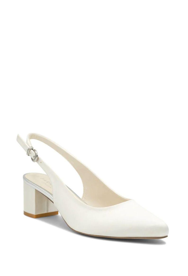 BNWB Ivory Satin Wide Fit Sling Back Low Heel Mid Block Court Heels Wedding Bridal Shoes UK 3 4 5 6 7 8 9 image 3