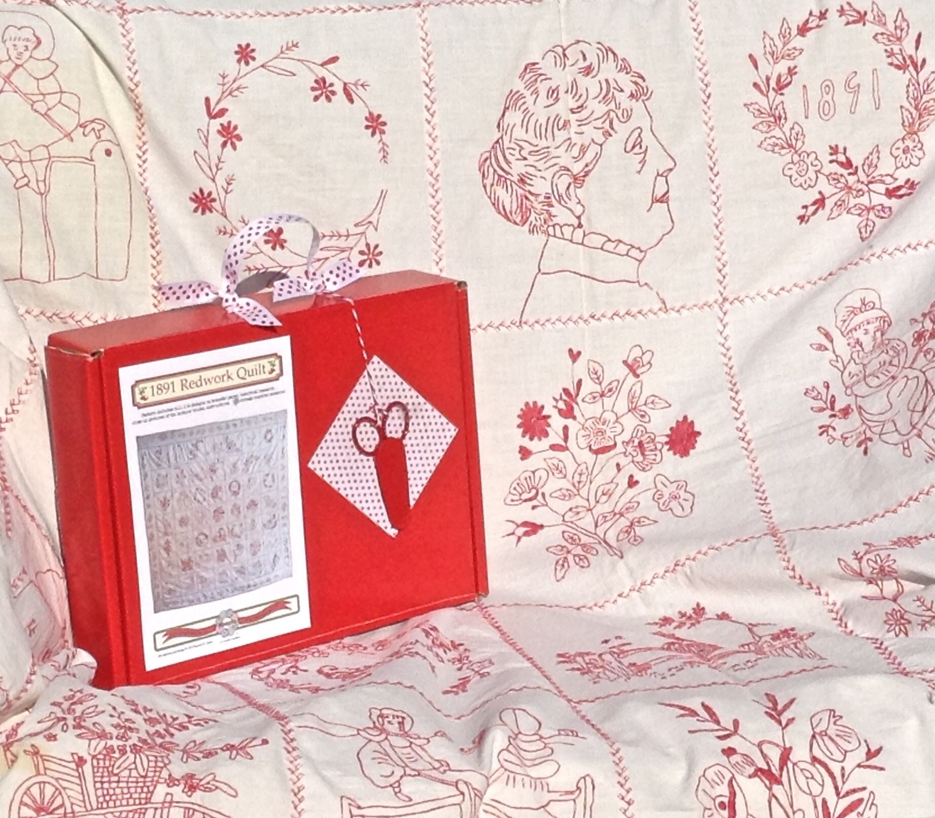 Redwork-quiltpatroon in dozen