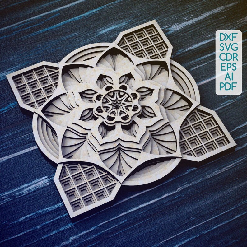 Download Dxf Svg Cdr Ai Eps Pdf Vector Cricut Patterns Wood Art Multilayer 3d Mandala Geometric Laser