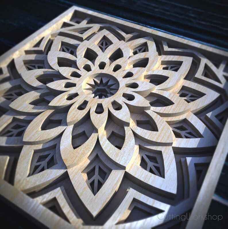 Laser cut Mandala 3D Geometric digital files templates DXF SVG cdr ai eps pdf vector cricut patterns Scroll Saw Mandala Pattern