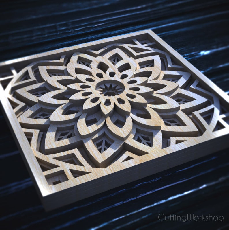 Laser cut Mandala 3D Geometric digital files templates DXF SVG cdr ai eps pdf vector cricut patterns Scroll Saw Mandala Pattern