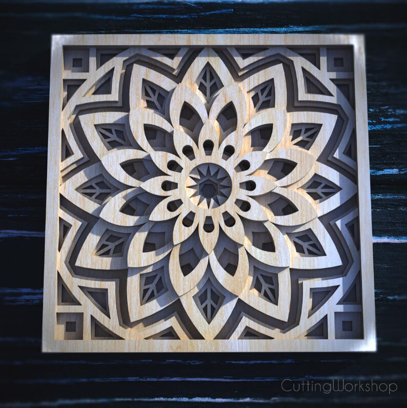 Laser cut Mandala 3D Geometric digital files templates DXF SVG cdr ai eps pdf vector cricut patterns Scroll Saw Mandala Pattern