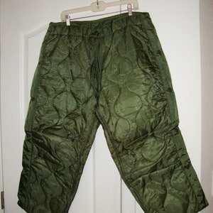 Large Long Winter Pants Military Trousers Liner  OD Green Puffy Quilted