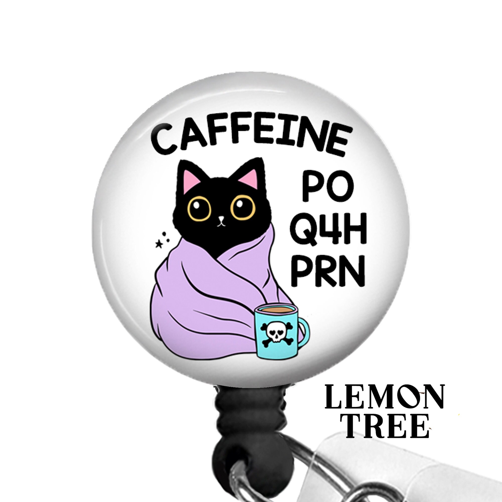 Funny Caffeine PO Q4H PRN Badge Reel Lanyard Carabiner Stethoscope Name Tag  Nurse Gift 