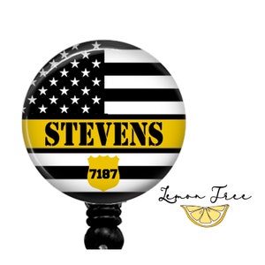 Personalized Thin Gold Line Dispatch Badge Reel - Retractable ID Holder