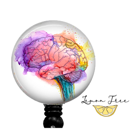 Funny Watercolor Brain Badge Reel Retractable Badge Holder Lanyard