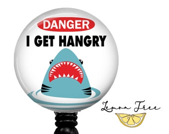 Funny Hangry Shark Badge Reel: Retractable ID Holder