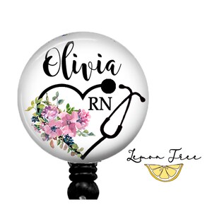 Personalized Floral Stethoscope Badge Reel: Retractable ID Holder