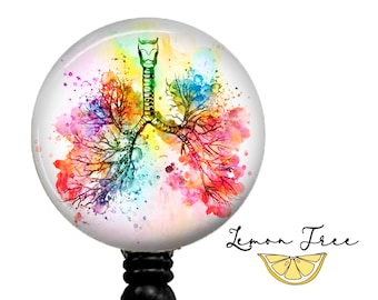 Watercolor Lungs Badge Reel: Retractable Stethoscope Name Tag