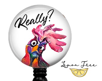 Funny Really Rooster Badge Reel - Retractable Badge Holder - Lanyard - Carabiner - Stethoscope Name Tag - Funny Nurse Gift