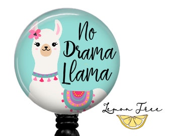 Funny No Drama Llama Badge Reel - Retractable Badge Holder - Lanyard - Carabiner - Stethoscope Name Tag - Funny Nurse Gift