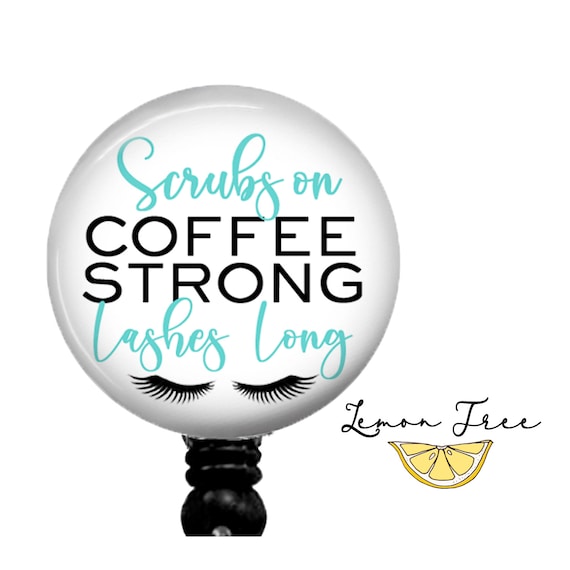 Funny Coffee Strong Lashes Long Badge Reel Retractable Badge Holder Lanyard  Carabiner Stethoscope Name Tag Nurse Gift 