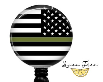 Thin Green Line American Flag Badge Reel - Military Veteran Gift