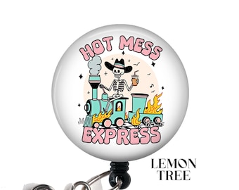 Funny Hot Mess Express Retractable Badge Reel: Skeleton Train