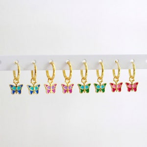 Butterfly Charm Huggie Hoop Earrings, 18k Gold Plated Sterling Silver | Dainy Earrings, Butterfly Huggies, Dainty Huggie Hoops