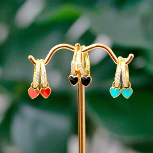 Dainty Heart Charm Huggie Hoop Earrings, 18k Gold Plated Sterling Silver | Heart Earrings, Heart Huggies, Dainty Huggie Hoops