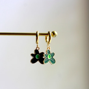 Groovy Flower Earrings in Green, 24k Gold Plated Stainless Steel Huggie Hoops | Flower Earrings, Flower Huggies, Dainty Huggie Hoops