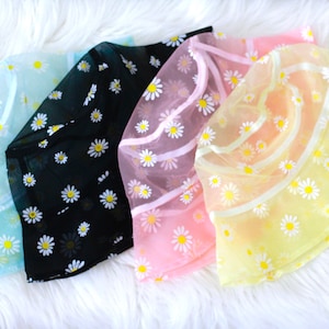 Purer Eimerhut - Daisy Bucket Hats, Flower Bucket Hat, Damen Fischerhut, Organza, TikTok Mode, Damen Eimer Hut