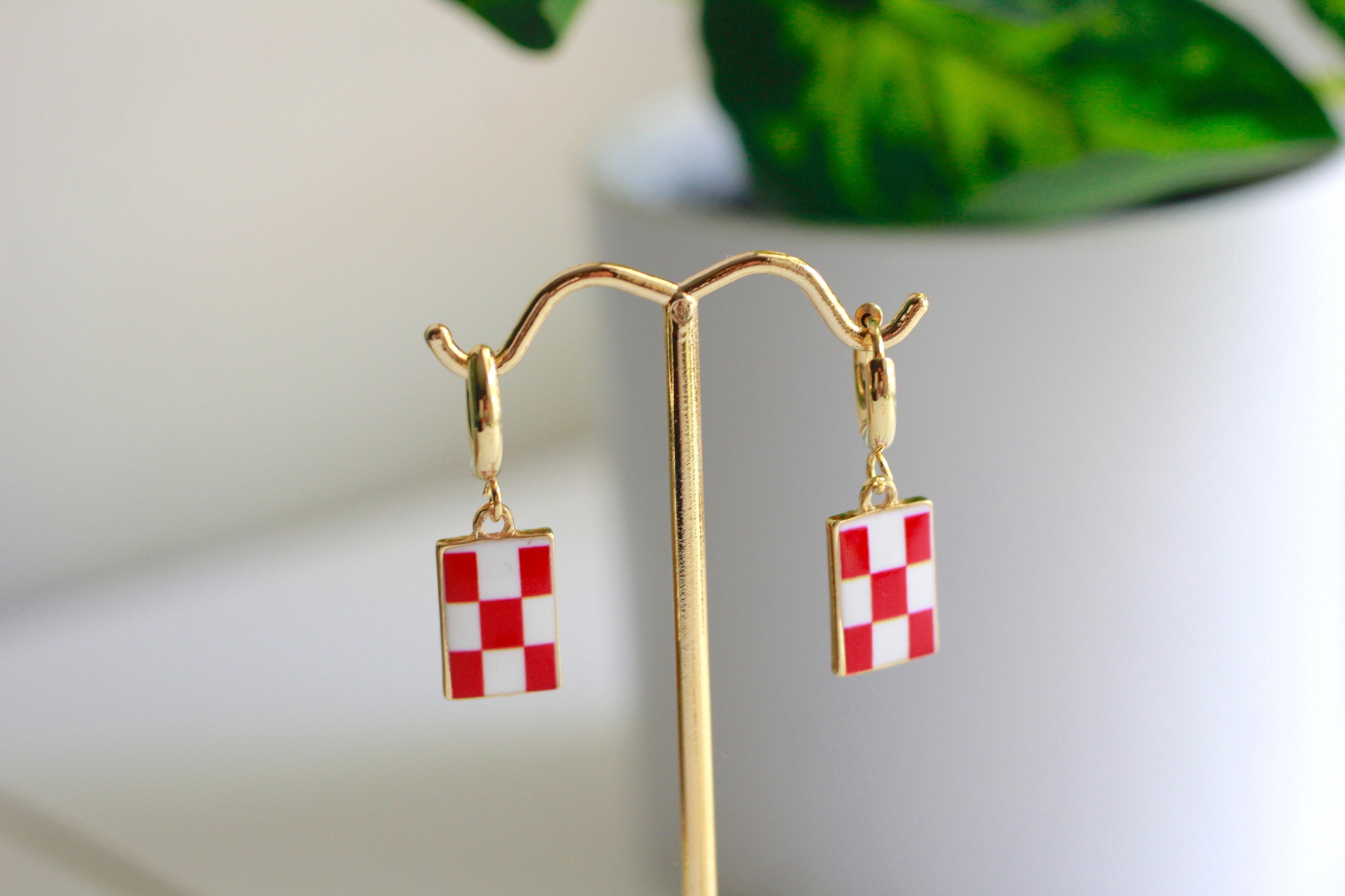 Orecchini A Cerchio Huggie Con Motivo Scacchi | Eleganti E Vintage, Piccoli Cerchi Spessi, Gioielli Regalo Per Donna