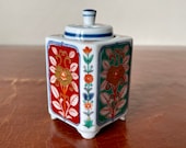 Vintage Japanese Imari Koro Incense burner by Kisen Chrysanthemum Design in Red Gold and Green Hand made Japanese porcelain PC701