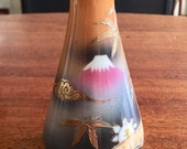 Vintage Moriage Porcelain Vase, Floral Goldfish and Mt Fuji, Satsuma Style Decoration and glaze PC034
