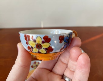Vintage Japanese Porcelain Lusterware Tea Cups 6 Piece
