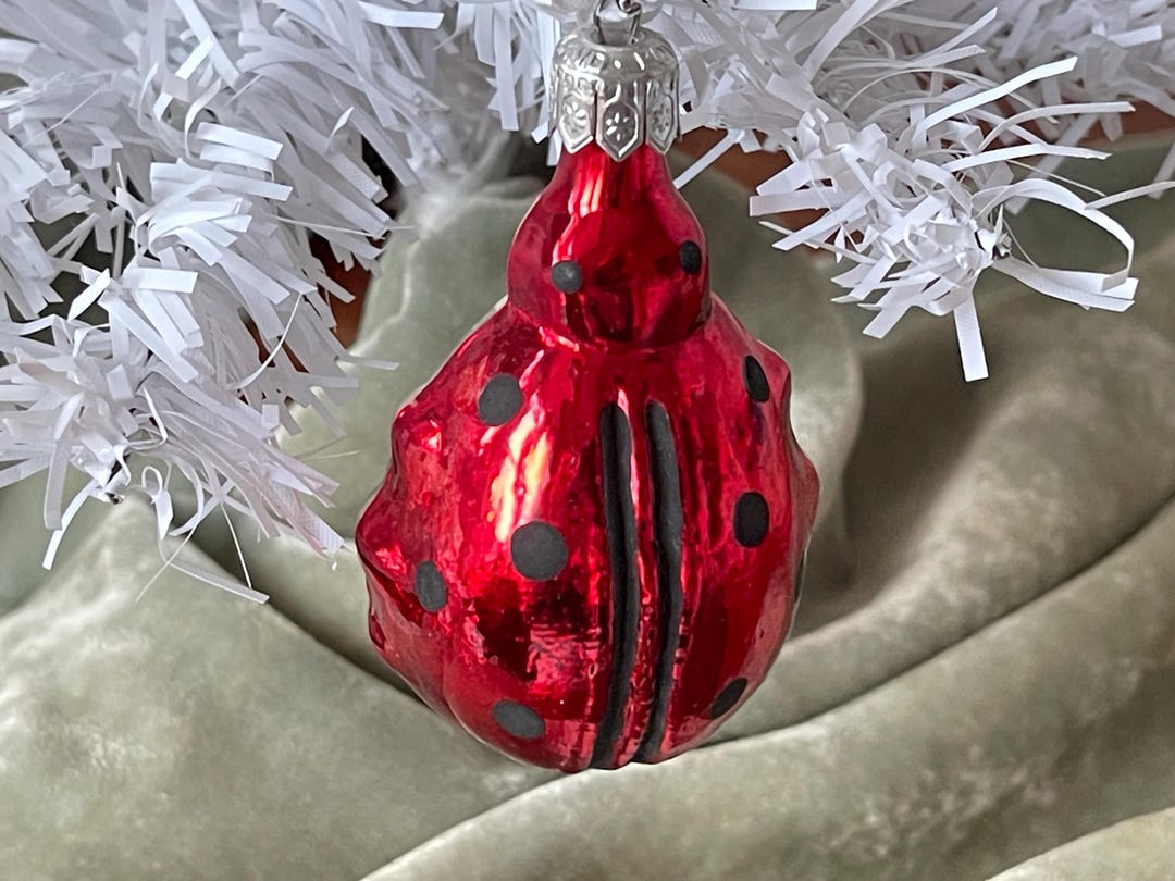 Vintage Glass Lady Bug Christmas Ornament Hand Painted Lady Bug