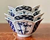 Japanese Otagiri Imari Design Lotus Flower Bowls Set of 4 Porcelain Lotus Rice Soup Bowls Vintage from Japan PC2392