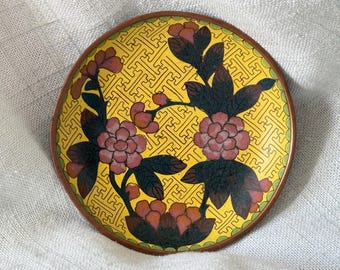 Antique Chinese Enamel Cloisonné Saucer Genuine Chinese Hand Painted Enamel and Brass Cloisonné Dish Qing Dynasty Chinese Enamel SI2013