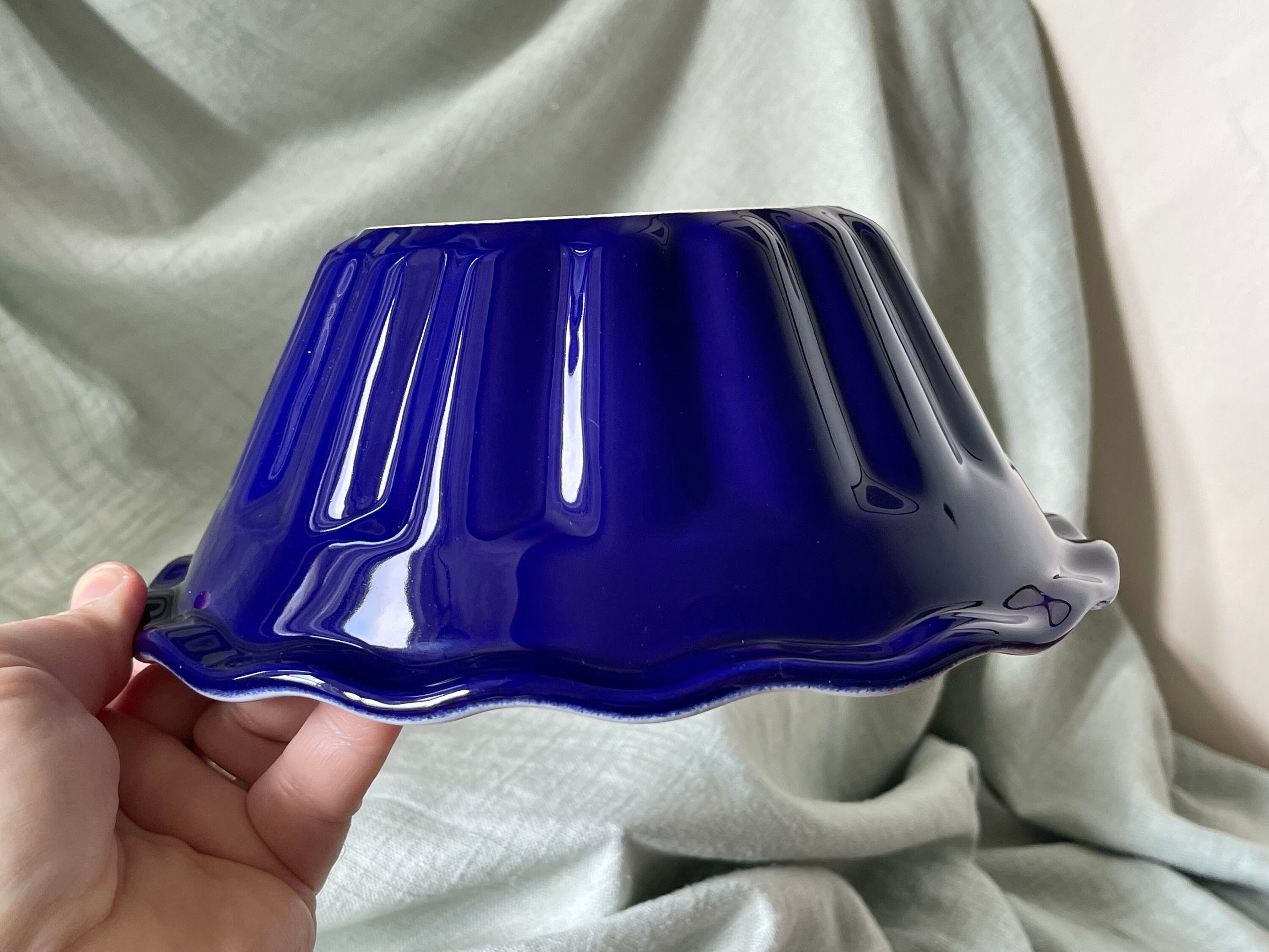 Vintage Emile Henry Baking Dish Cake Jelly Mold French Cobalt Blue Fluted  Scalloped Baking Dish French Country Home Made in France PC3068 