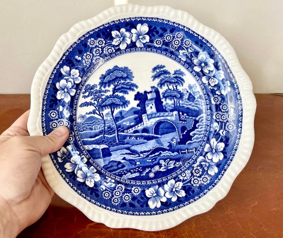 Antique Spode Copeland Spode's Tower Dinner Plate in Blue With