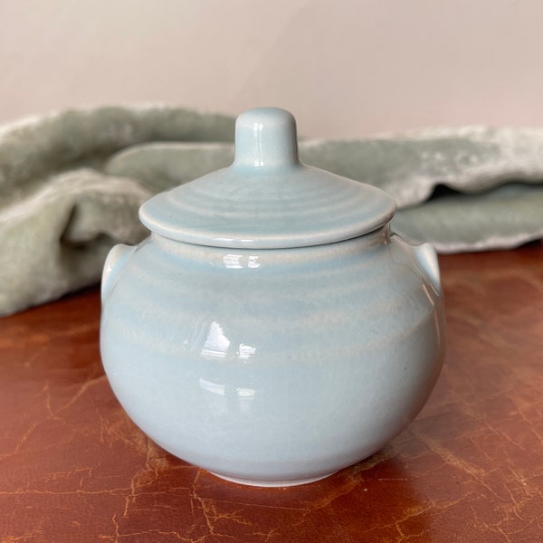 Chinese Celadon Mustard Pot Lidded Celadon Glaze Jar Asian Hand Made Pottery PC2907