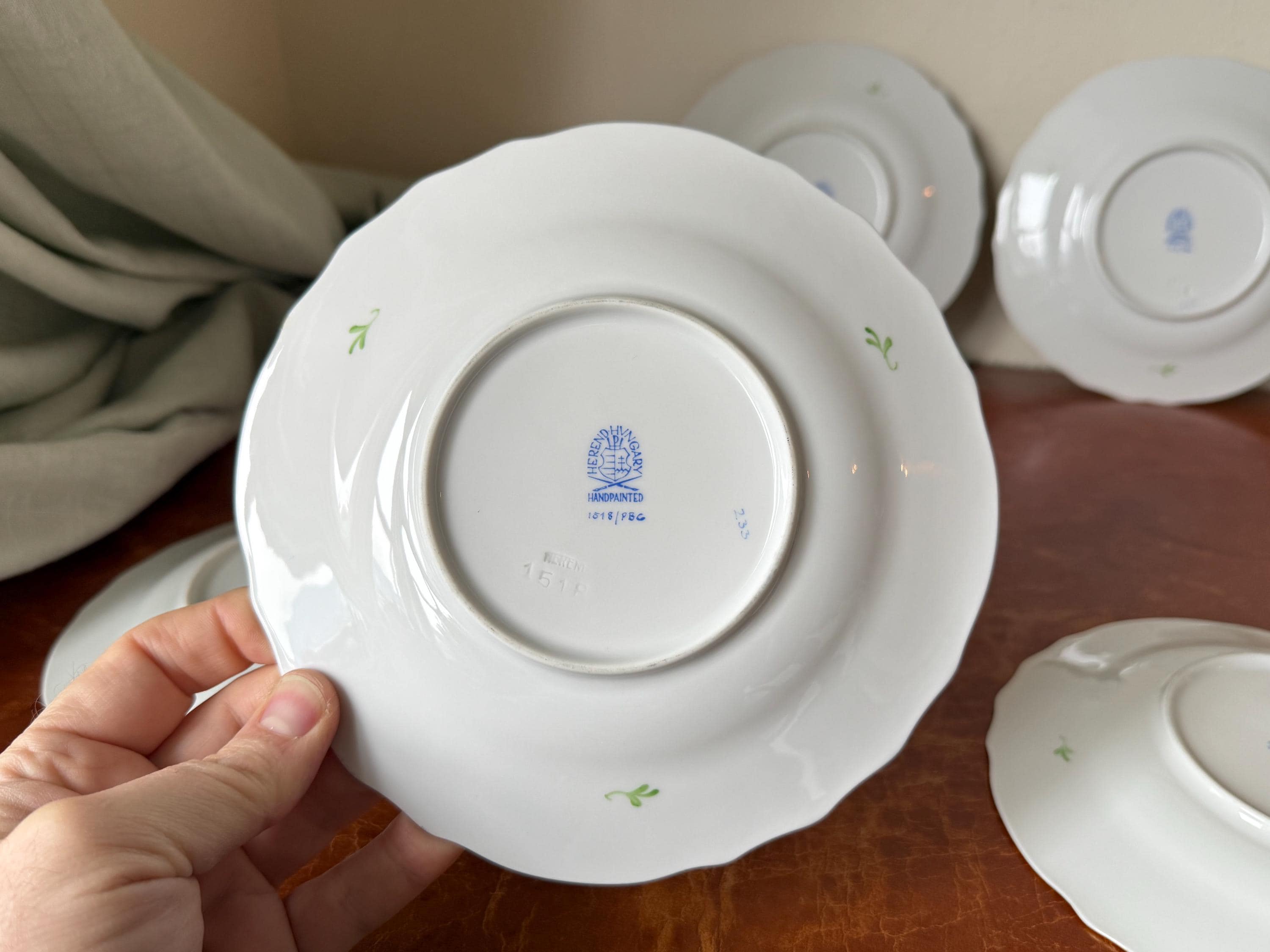 Herend Hungary Blue Garland Salad Plates Set of 6 Handpainted