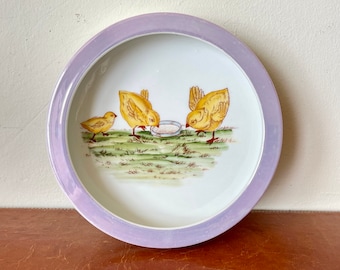 Antique Porringer Bowl 3 Baby Chicks Eating in the Farmyard 1920’s Bavaria Nursery Decor Baby Shower Gift PC2010