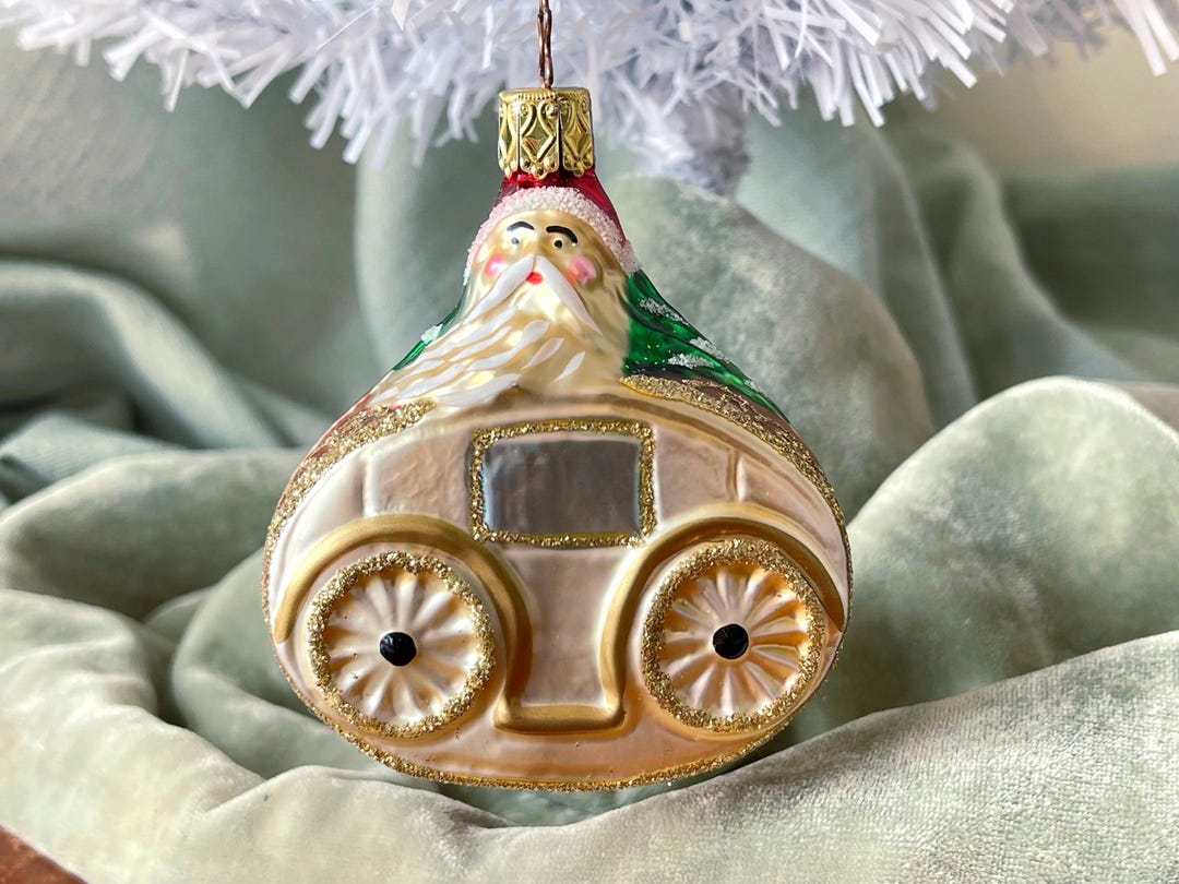 Vintage German Santa in Carriage Inge Glas Ornament Rare Handpainted