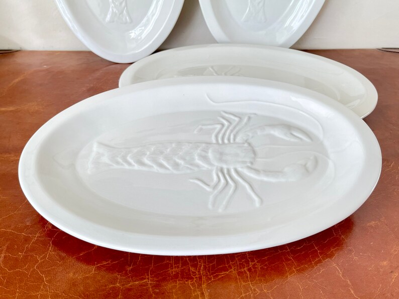 Italian Majolica Pottery Lobster Plates Set of 4 1960s White Etsy