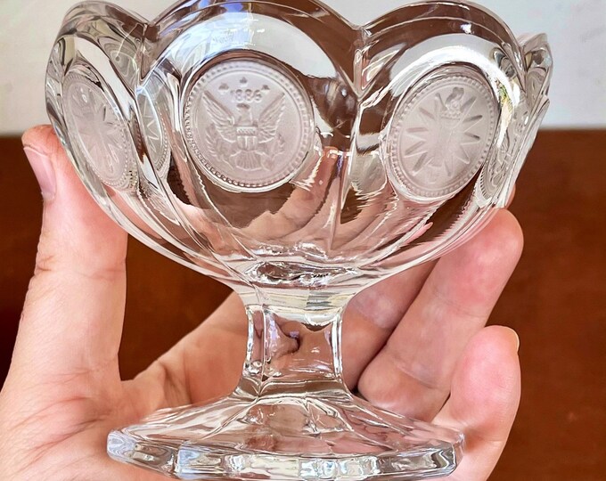 Vintage Fostoria 1886 Eagle and Liberty Bell Torch Coin Dish / Etsy