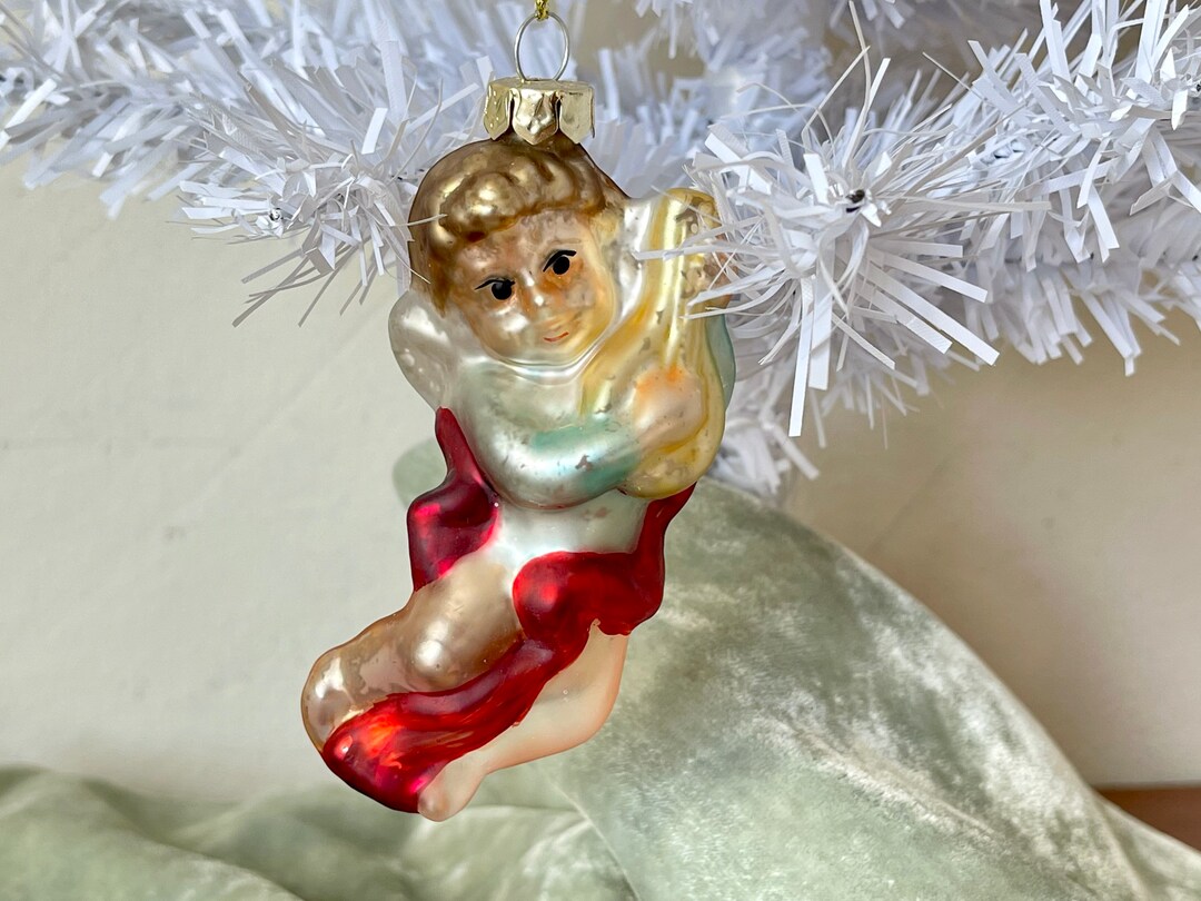 Victorian Mercury Glass Angel Christmas Ornament Blue Blown Glass ...