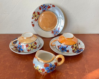 Vintage Japanese Porcelain Lusterware Tea Cups 6 Piece