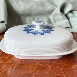 Vintage Melitta Germany Jeverland Frisian Blue Covered Cheese or Butter Dish 1960’s Lidded Dish PC4333