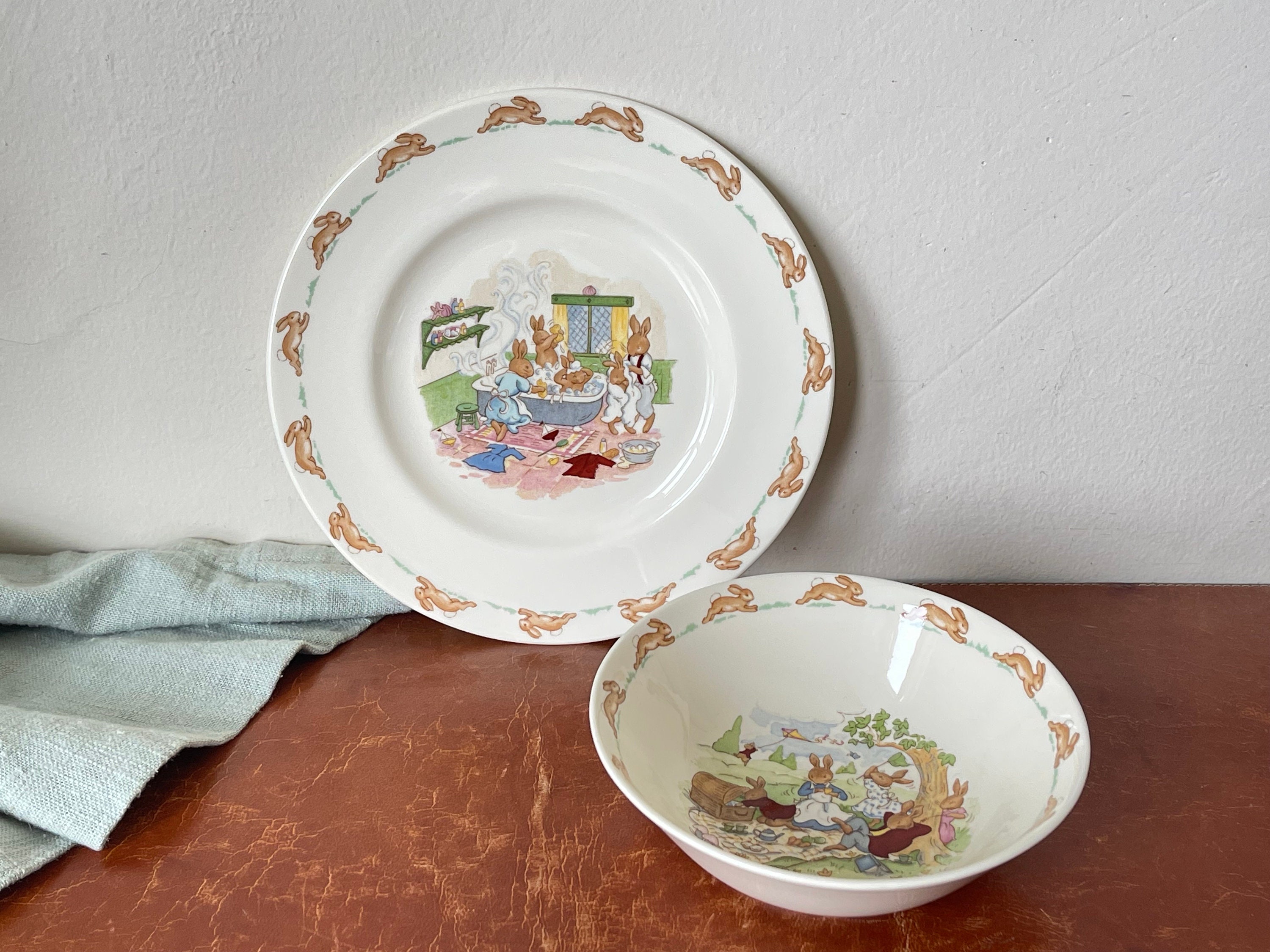 Vintage Royal Doulton Bunnykins Bowl and Plate Set Child's Dining