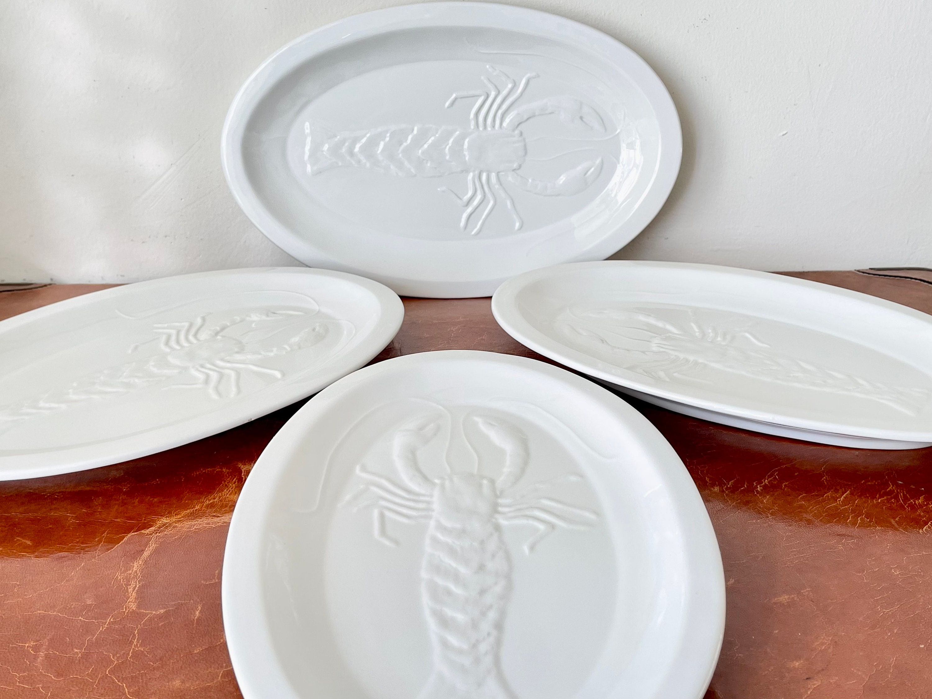 Italian Majolica Pottery Lobster Plates Set of 4 1960s White Etsy