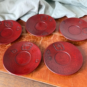Vintage Japanese Kamakura Bori Lacquered Carved Wooden Tea Coasters (Chataku) Set of 5 Wooden Tea Saucers Japanese Tea SI1994