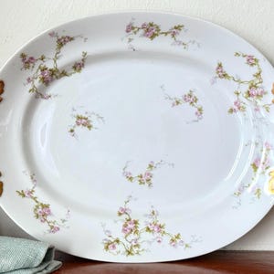 Antique Limoges France Oval Serving Platter Redon Porcelaine Limosine Pink Rose Pattern China circa 1890’s to 1906 Made in France PC4182