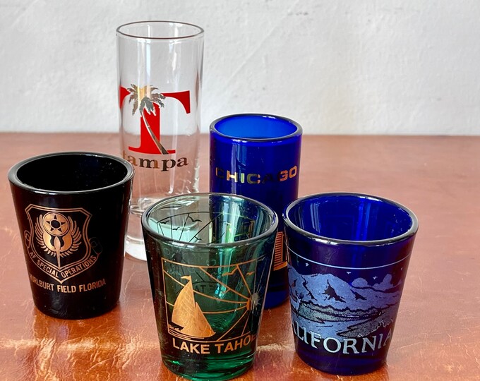 Travel Shot Glasses Set of 5 Libbey Souvenir City Shot Glasses