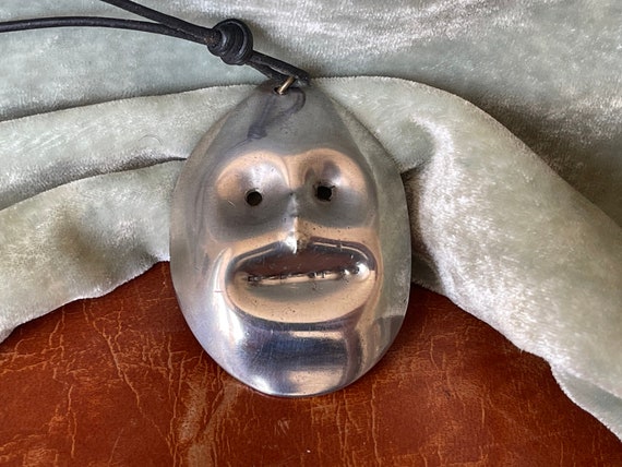Tribal Mask Spoon Pendant Necklace Upcycled Handm… - image 2