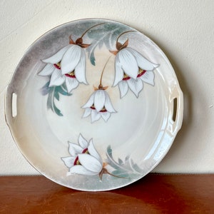 Antique RS Germany Cake Plate Floral Double Handle Platter Circa 1920 Country Cottage Lily Design Farmhouse Kitchen PC1908