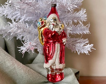 Polish Blown Glass Father Christmas Tree Ornament Poland 1950’s Blown Glass Large Sized Santa OR1252