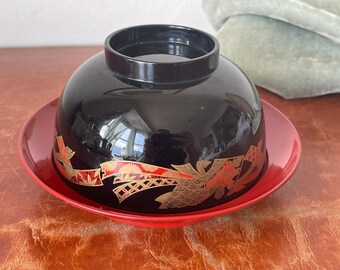 Vintage Japanese Lacquerware Bowl and Plate Hasagawa Made in Japan