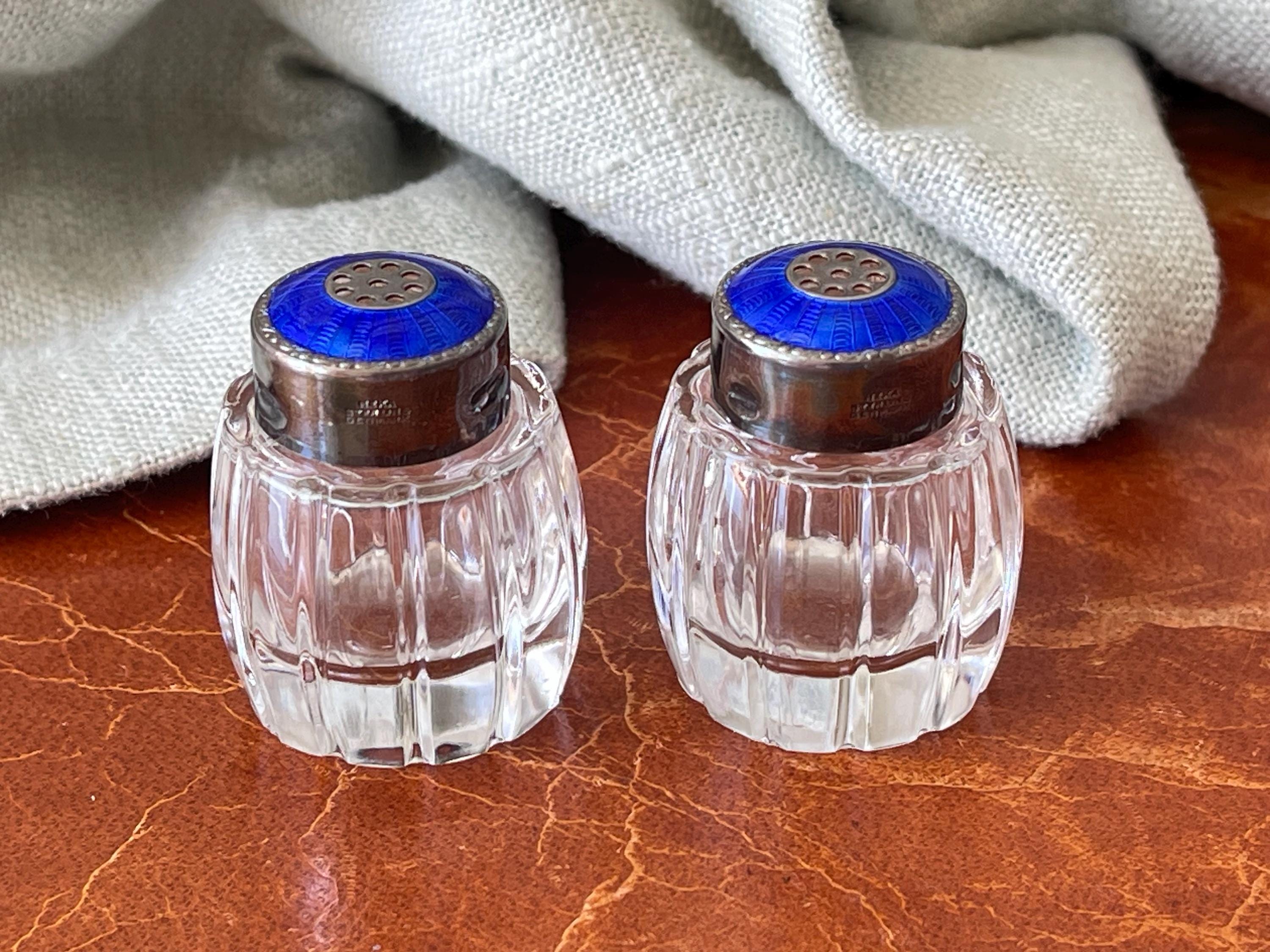 Vintage Meka Denmark Sterling Silver Guilloche Enamel Salt and